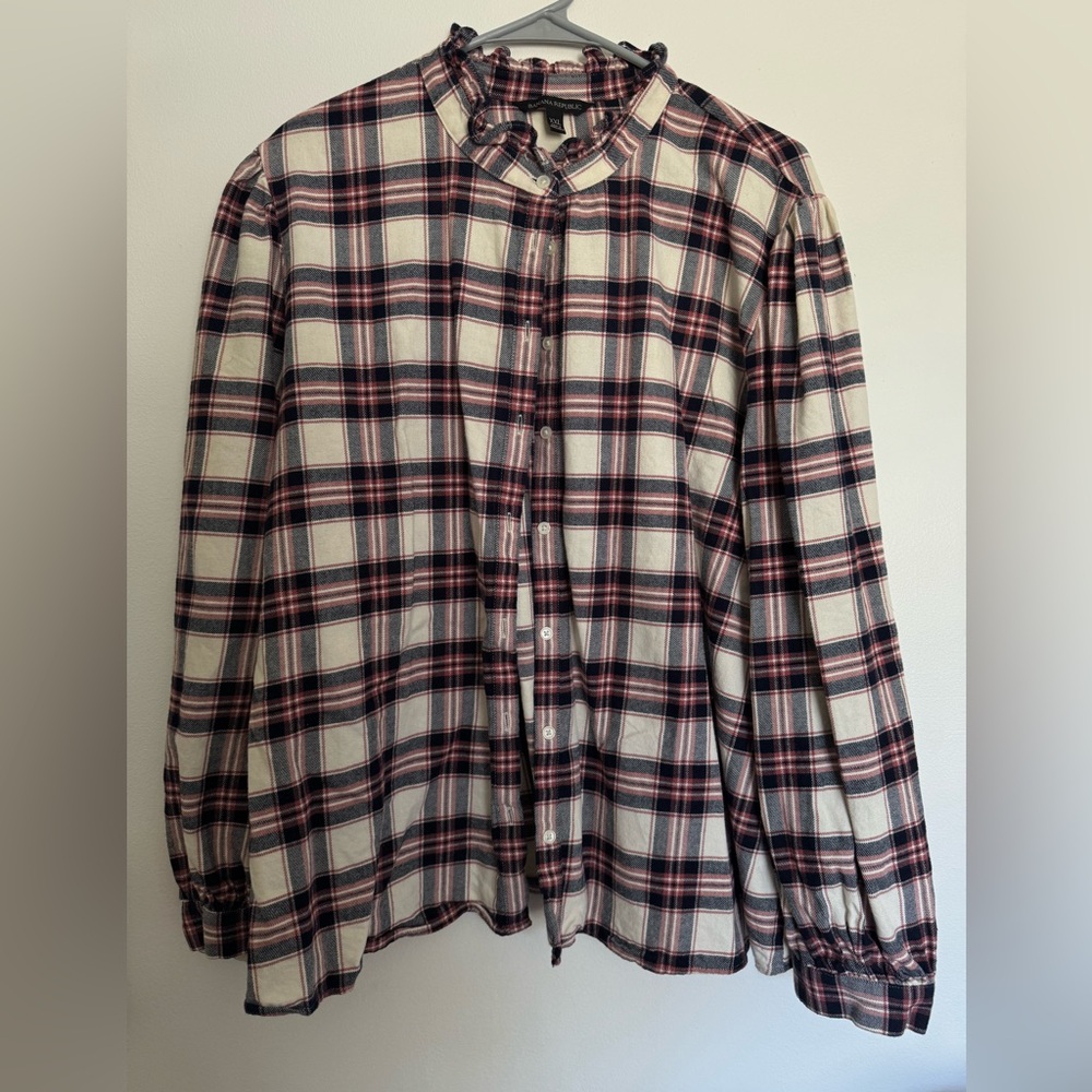 Banana Republic Red and Black Plaid Button Down Shirt